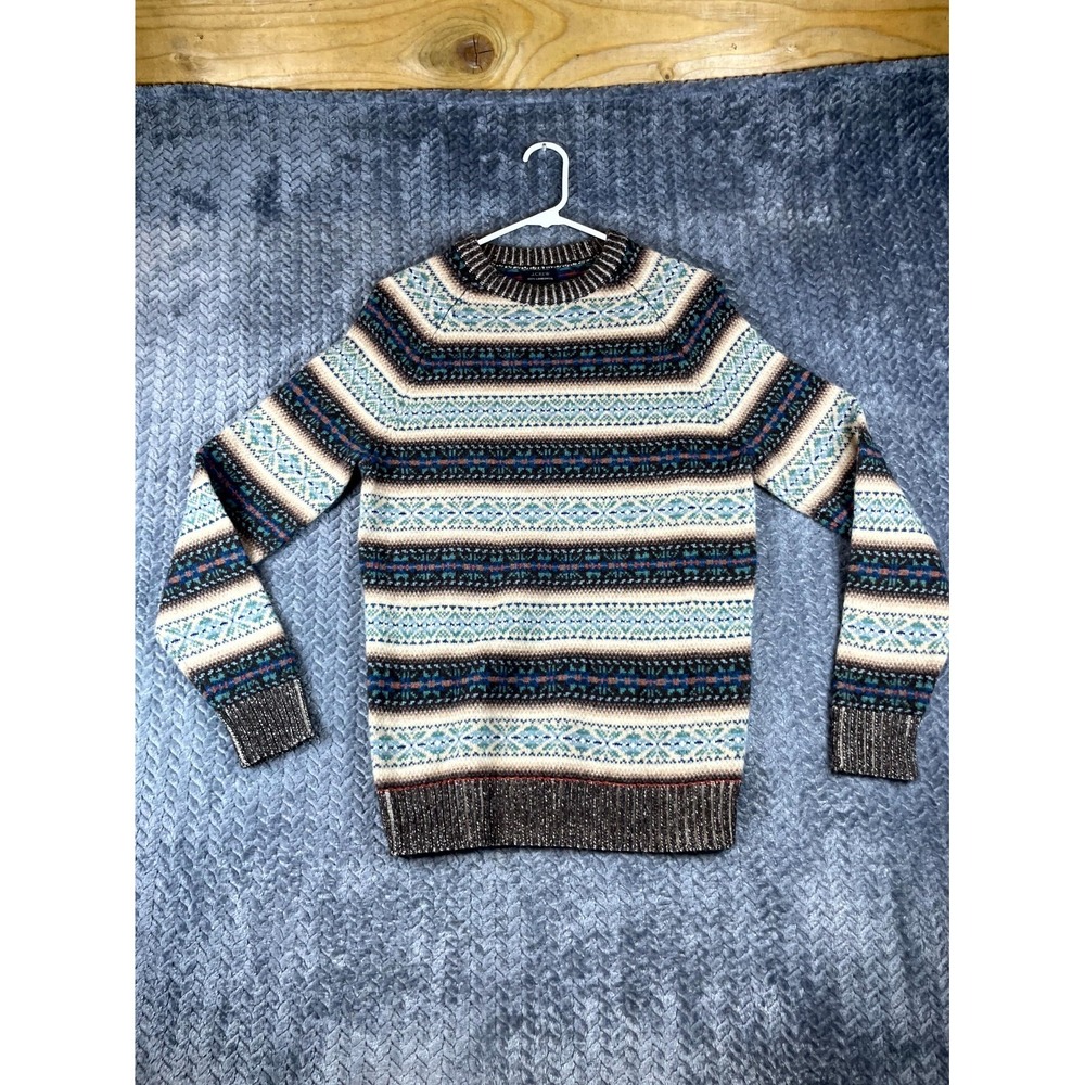 J.CREW Lambswool Sweater Womens XS Multi Fair Isle Pattern Raglan Sleeve Knitted